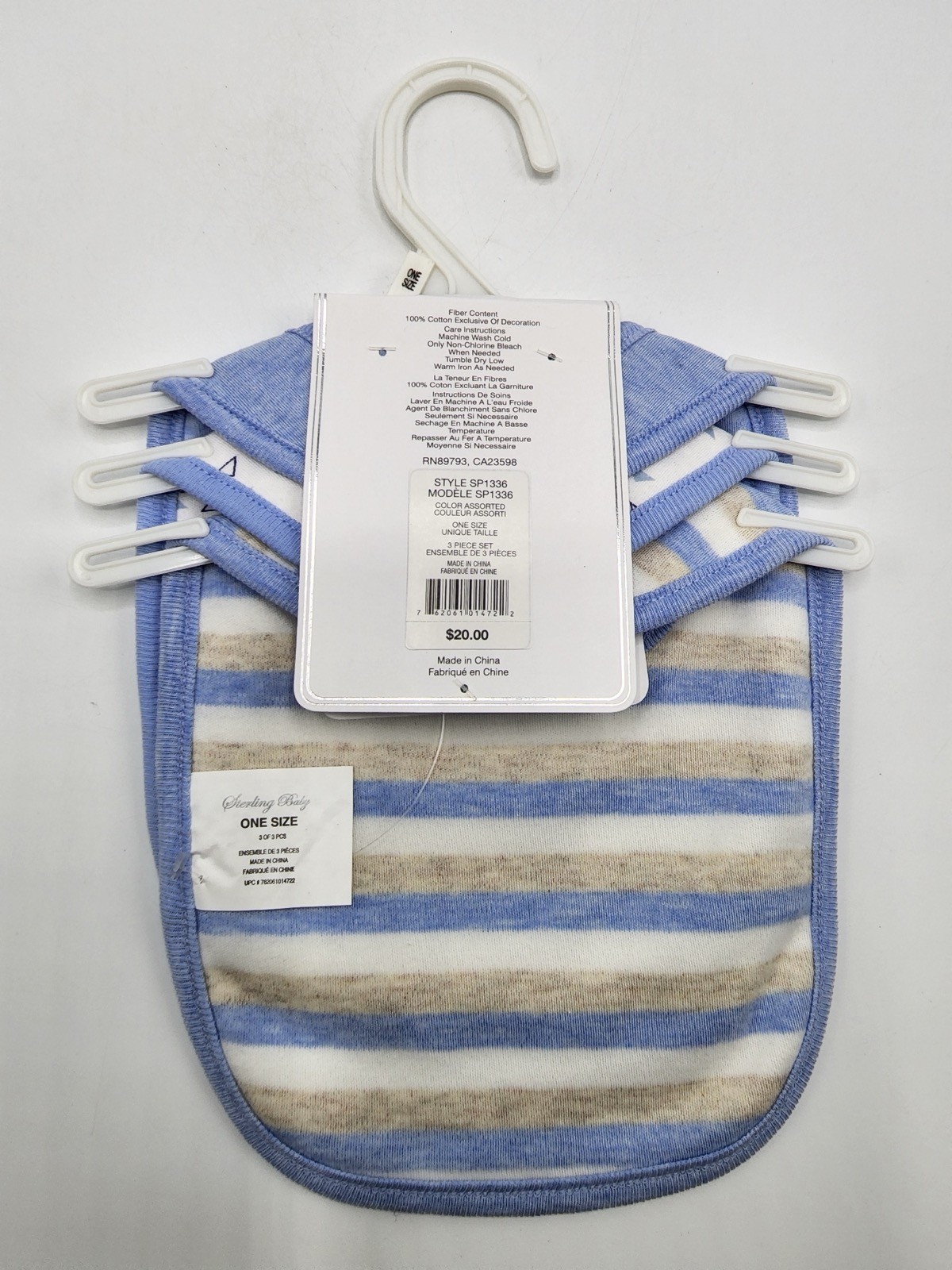 Sterling Baby Baby Boy 100% Cotton Multicolor Bibs Set of 3 NWT