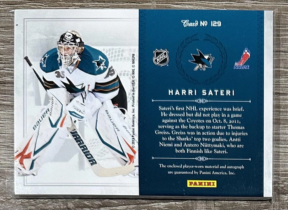 2011-12 Panini Rookie Anthology #129 Harri Sateri Jersey AUTO #/499 - Image 2 of 2