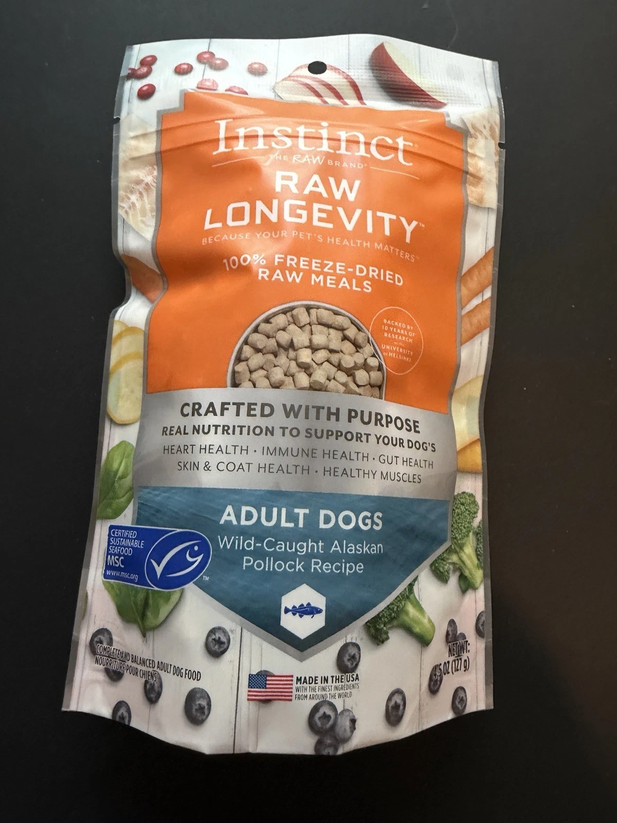Instinct 4.5oz Pollock Raw Longevity Freeze-Dried Adult Dog Food 07/2026 14 Bags