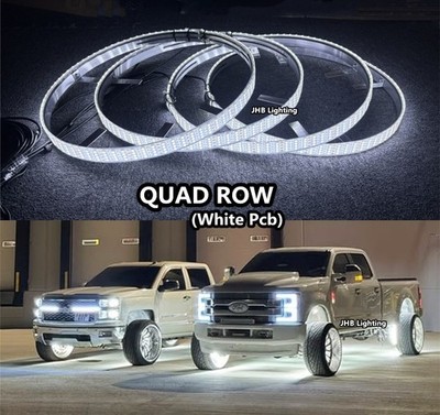 【】PACK 4RINGS 17.5'' QUAD ROW PURE WHITE Strobes LED IP68 Truck Wheel Rim Lights