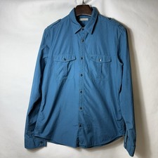 Burberry Brit Men's Blue Cotton Solid Point Collar Long Sleeve Button-Up L