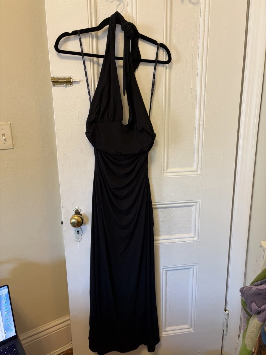 twist halter maxi dress Charcoal Front Twist Halter Maxi Dress