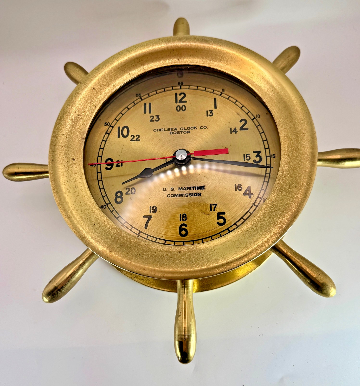 Chelsea Clock Co. Brass Ship’s Wheel Clock – U.S. Maritime Commission – Nautical