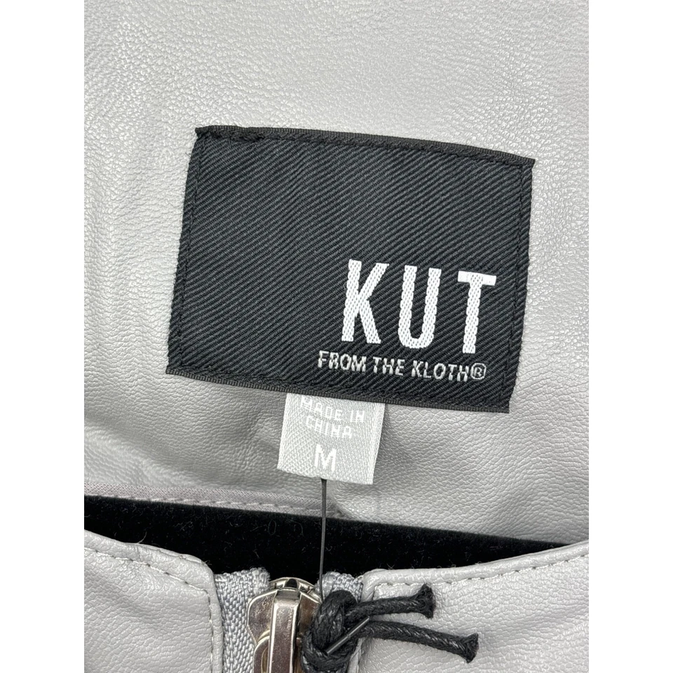 Kut From The Kloth Dahliana Moto Jacket Gray Ruffle Faux Leather Medium NEW - Image 4 of 4