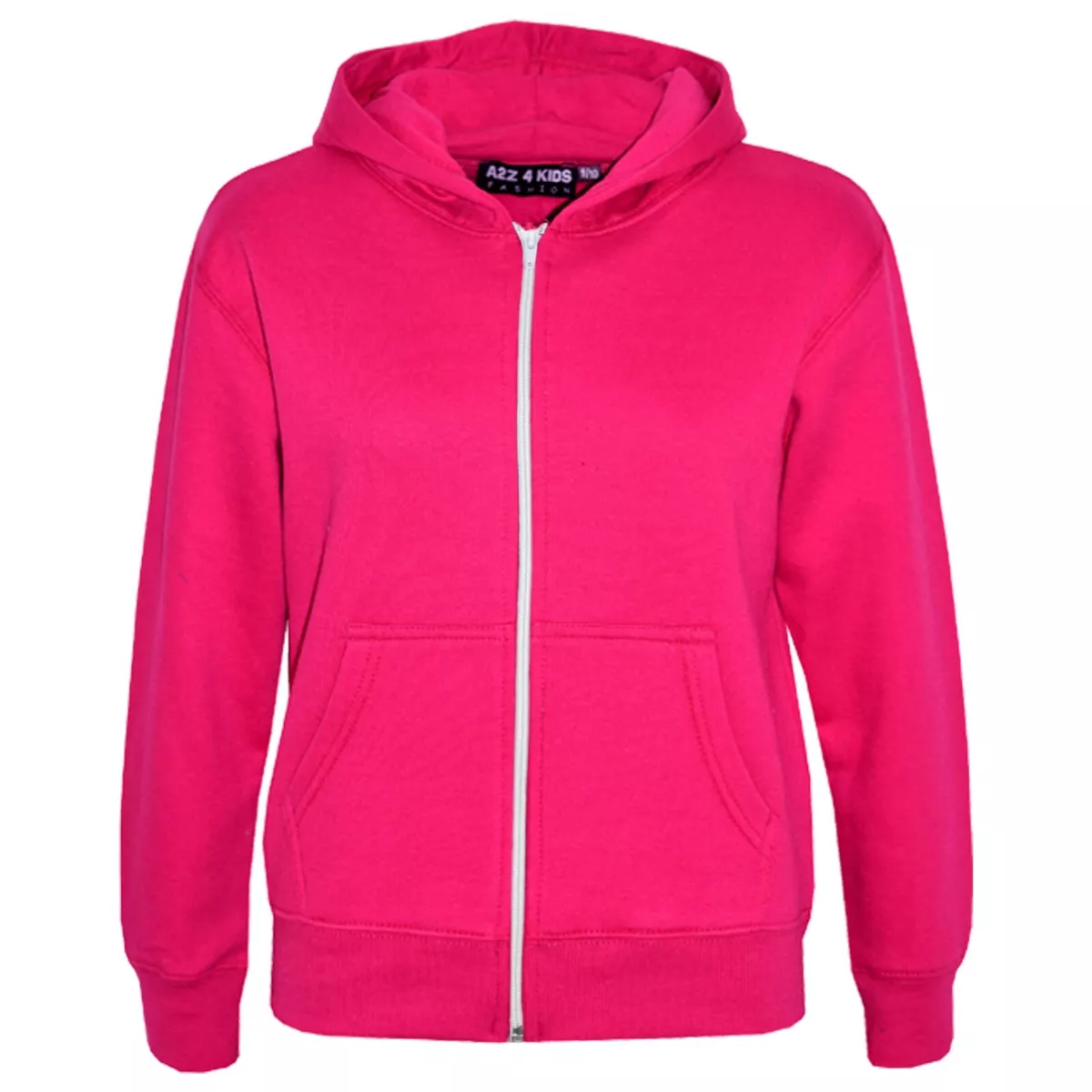 Kids Girls Unisex Plain Fleece Pink Hoodie Zip Up Style Zipper Age 2-13  Years