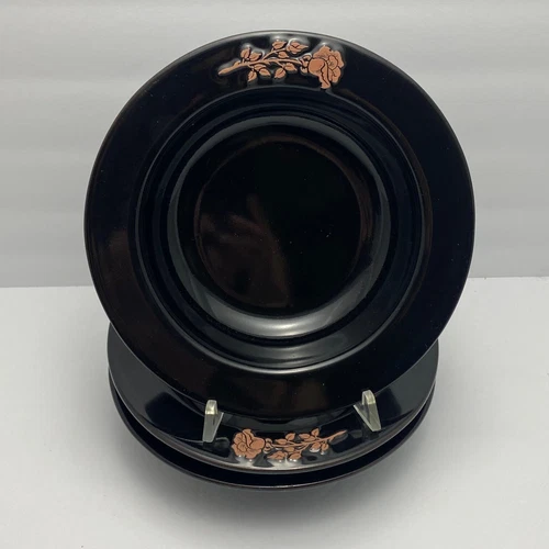 Vtg Frankoma Black Terra Cotta Rose Rimmed Bowls | 7.75 in | USA | Set of 3