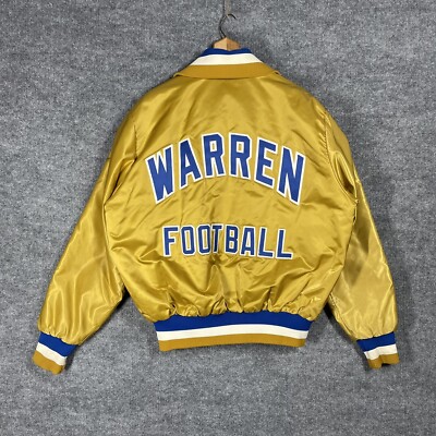 VINTAGE 70s 80s Football Satin Varsity Jacket XL USA Gold Warren