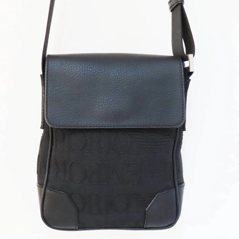 S02-k078 EMPORIO ARMANI Logo allover canvas/leather shoulder bag