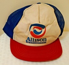 Vintage 1980s ALLISON TRANSMISSION Advertising Snapback Hat Cap Red White Blue