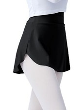 Black Women Ballet Skirt Pull On Opaque Dance Skirt with Low Split
