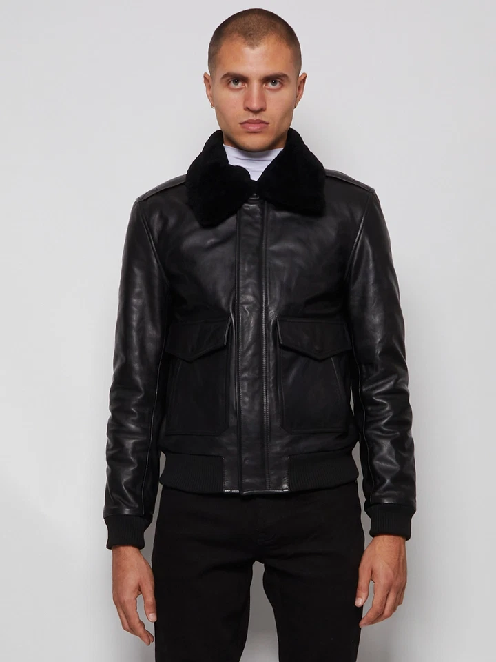 £900 BLK DNM PILOT CALF LEATHER JACKET. RRP- £900 SHEARLING Bomber Aviator - Image 2 of 4
