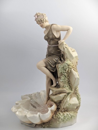 Antique Royal Dux Art Nouveau porcelain centrepiece, "Female bather" 43 cm - Picture 3 of 15