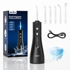 Cordless Water Flosser Dental Oral Irrigator with 5 Modes &5 Jet Tips 300mL Tank