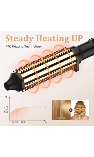 Heated Curling Brush, Ceramic Tourmaline Ionic Curling Iron Volumizing Hot Brush - Picture 4 of 7