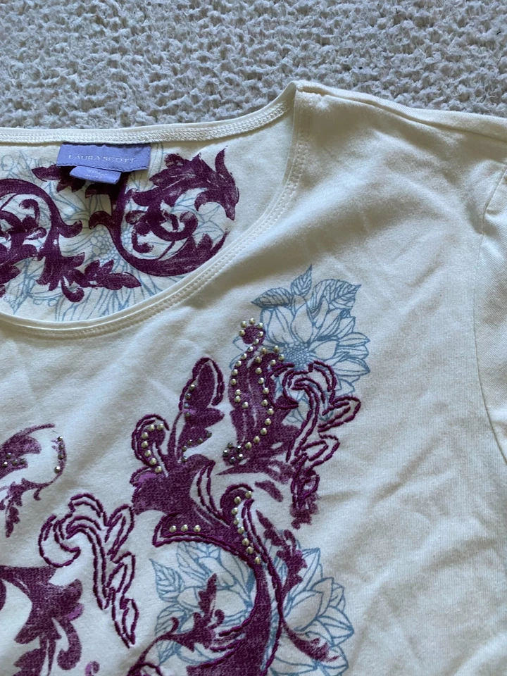 Blusa de mujer Laura Scott floral con cuentas manga larga beige talla XL Foto 4 de 4