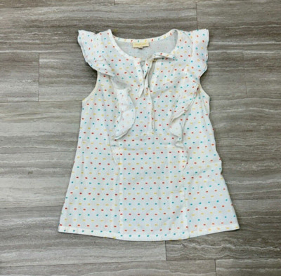 Mod Cloth White Ruffle Sleevless Tank Top with Stitched Polka Dots Womens S