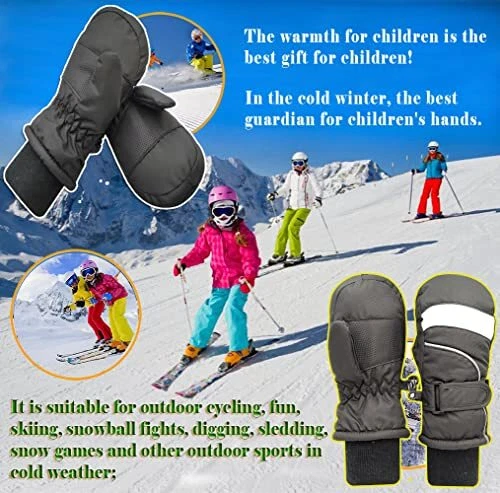 Kids Ski Mittens Waterproof Gloves Winter Warm Snow Gloves for