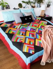 Multi Color Scrap style log cabin var. - FINISHED QUILT - Queen sized