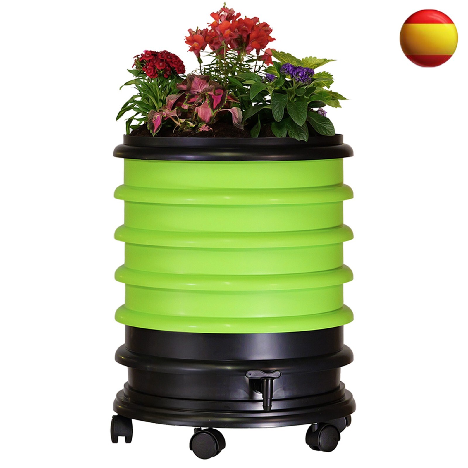 Vermicompostador de 4 bandejas color anis verde y jardinera de 72L para balcon
