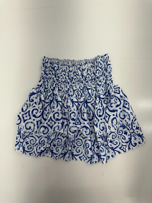 Shein Dark Blue White Graphic Print Elastic Waist Skirt Womens Size Large
