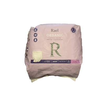8-Ct Rael Organic 4-layer Core Cotton Cover Disposable Period Underwear L/LX 