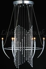 SULTAN 6-LIGHT LARGE MODERN CHROME HALLWAY STAIRWELL CHANDELIER WITH BEAD DETAIL