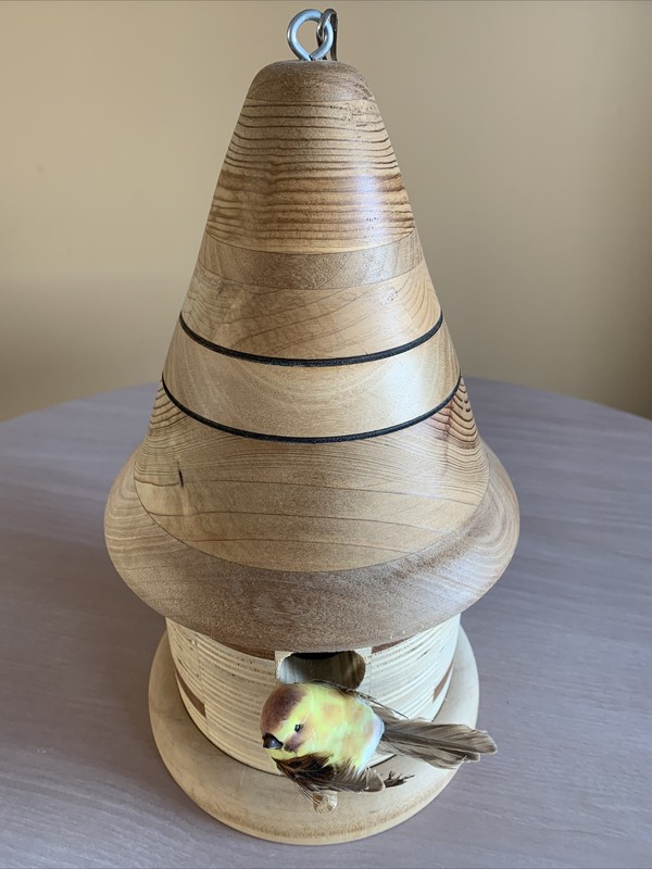 Decorative Round Wooden Bird House w/Bird - Hand Crafted Solid