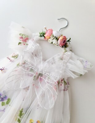 Baby Girl 1st Birthday Dress Party Dress Garden Fairy Tulle Dress Headband Set