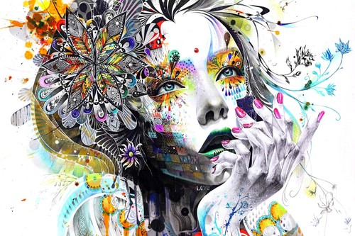 girl flowers psychedelic colourful abstract canvas box or poster