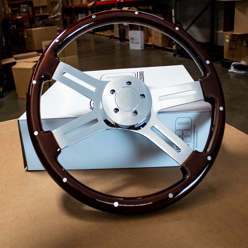 Kit de volante y buje: remache clásico doble de 5 pernos de madera oscura de 18" (Freightliner) Foto 2 de 4