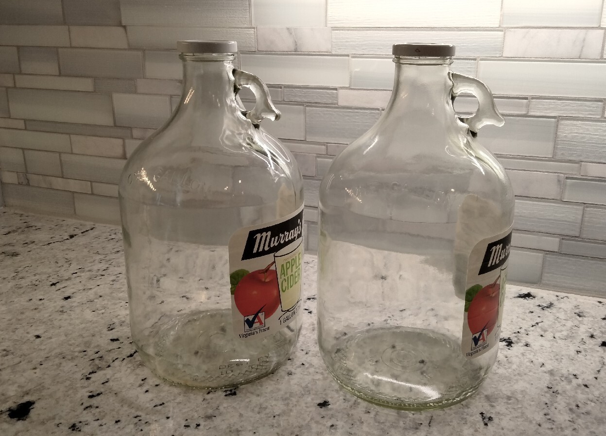 SET OF 2 Glass One Gallon Clear Jug Bottles with Finger Loop Handle