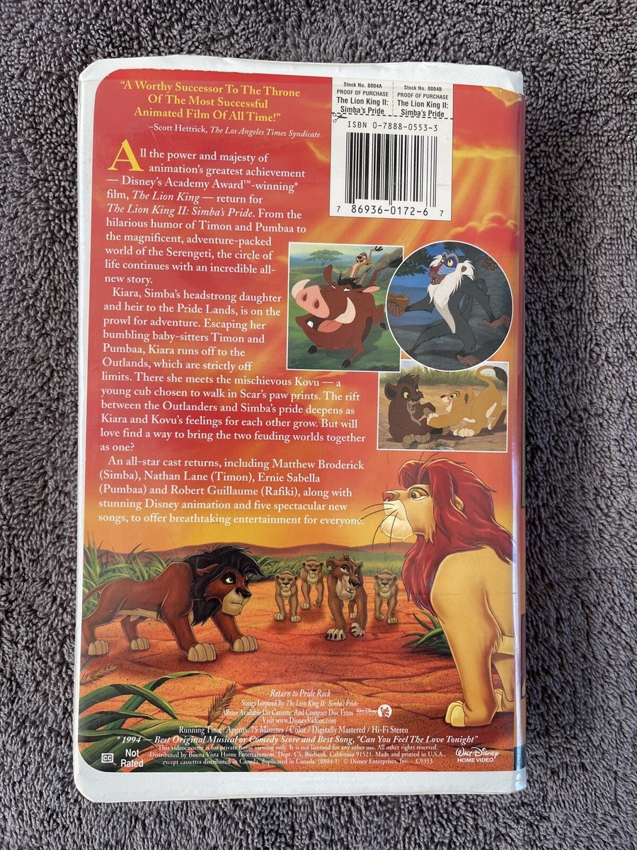The Lion King II: Simba's Pride (Walt Disney, 1998) Clamshell VHS