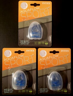 LOT OF 3 Intex Aquaflow Sport Ear Plugs & Nose Clip Combo Set With Case 