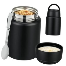 16oz Insulated Food Jar with Spoon - Stainless Steel - Black
