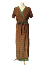 Boho Favs Wrap Dress One Size Brown Mix Long Short Sleeve V Neck Women’s 