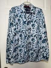 Silver Stone Collection Men’s 2XL Button Up Shirt Blue White Paisley Modern Fit