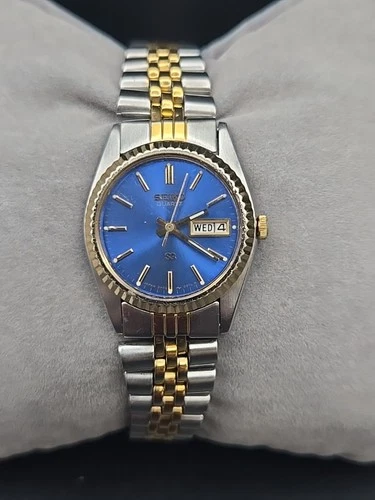 Seiko SQ 24mm Blue Day/Date Dial Womens Watch 3Y03-0169