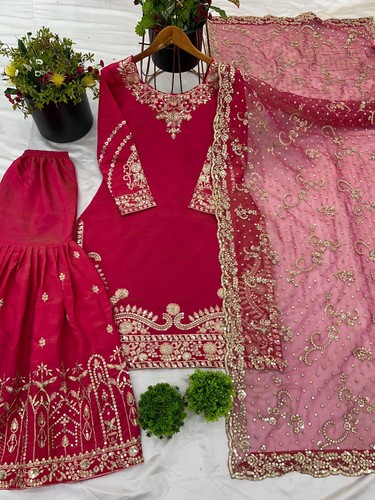 Robe de fête de mariage indienne pakistanaise Salwar Kameez costume Bollywood Sharara - Photo 6/7