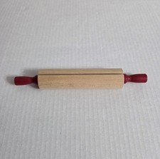Miniature Wooden Rolling Pin With Red Handles Recipe Holder 8"