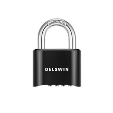 DELSWIN 4-Digit Combination Lock Outdoor Padlock - 1 Piece, Charcoal Black