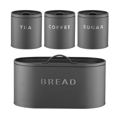 Taifun 4-teilig Metall Brotkasten Aufbewahrung Kanister Set Zucker Kaffee Tee Highgate Grau