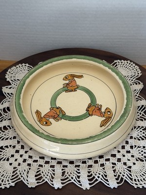 Roseville Juvenile Creamware 3 Brown Bunny Rabbits Child's Pottery Plate 7''