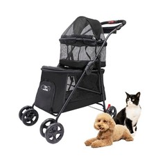 Double Decker Pet Stroller - Black: Dual Bassinets for Multiple Pets, Removab...