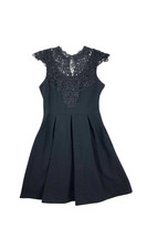 Ya Los Angeles Black Lace Fit And Flare Pleated Dress Size Small
