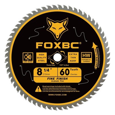 FOXBC 8-1/4 Inch Table Saw Blade 60 Tooth Fine Finish Wood Cutting Yellow 