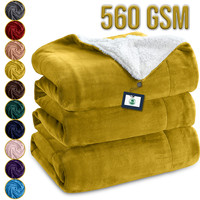 560 GSM Heavy Sherpa Fleece Blanket Soft Warm Bed Sofa Throw Weighted Blanket UK