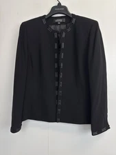 Kasper Women's Size 10 Black Blazer Jacket Open Front Blazer Ribbon Trim