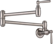 Brushed Nickel Pot Filler Faucet - Modern Wall Mount with Double Joint Arms