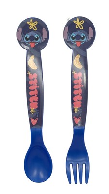 Stitch Kinderbesteck-Set, wiederverwendbar, Kunststoff, bestehend aus Gabel und 
