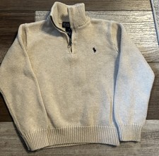 Polo Ralph Lauren Kids Quarter Zip Sweater Tan Pony Logo Youth Size 6